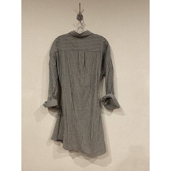 En Saison JJ Shirt Dress Womens Large Gray White Striped Wrap Tie Waist Collared - Picture 4 of 4